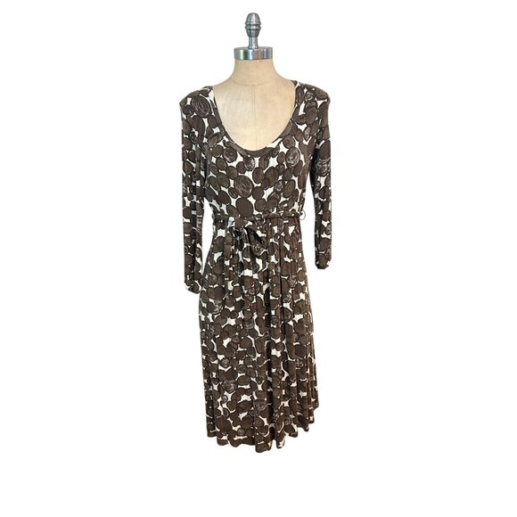 Boden Brown & White Circle Long Sleeve Dress Size 14R US 12 - Picture 1 of 5